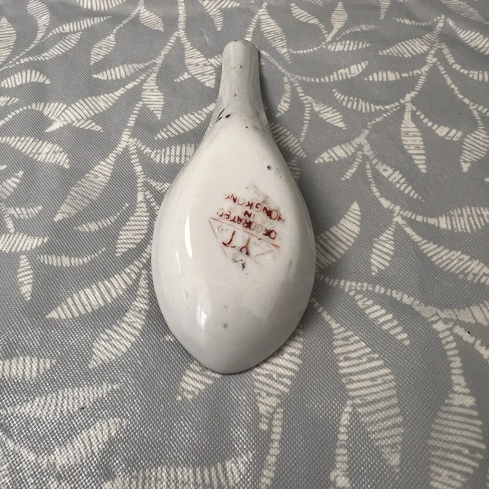 Vintage Japanese Porcelain‎ Soup Spoon Hand Decorated in Hong Kong Pink Teal
